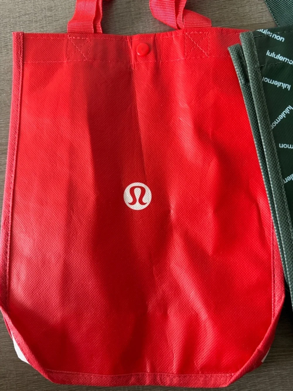 lululemon Set of 2 athletica Olive Green and Red Logo Reusable Tote